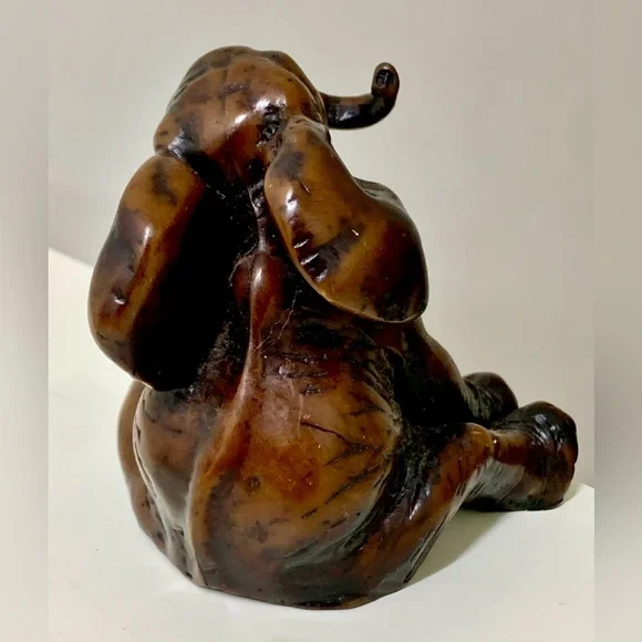 Vintage Mid Century Antique Sitting Playful Baby Elephant Figurine Statue